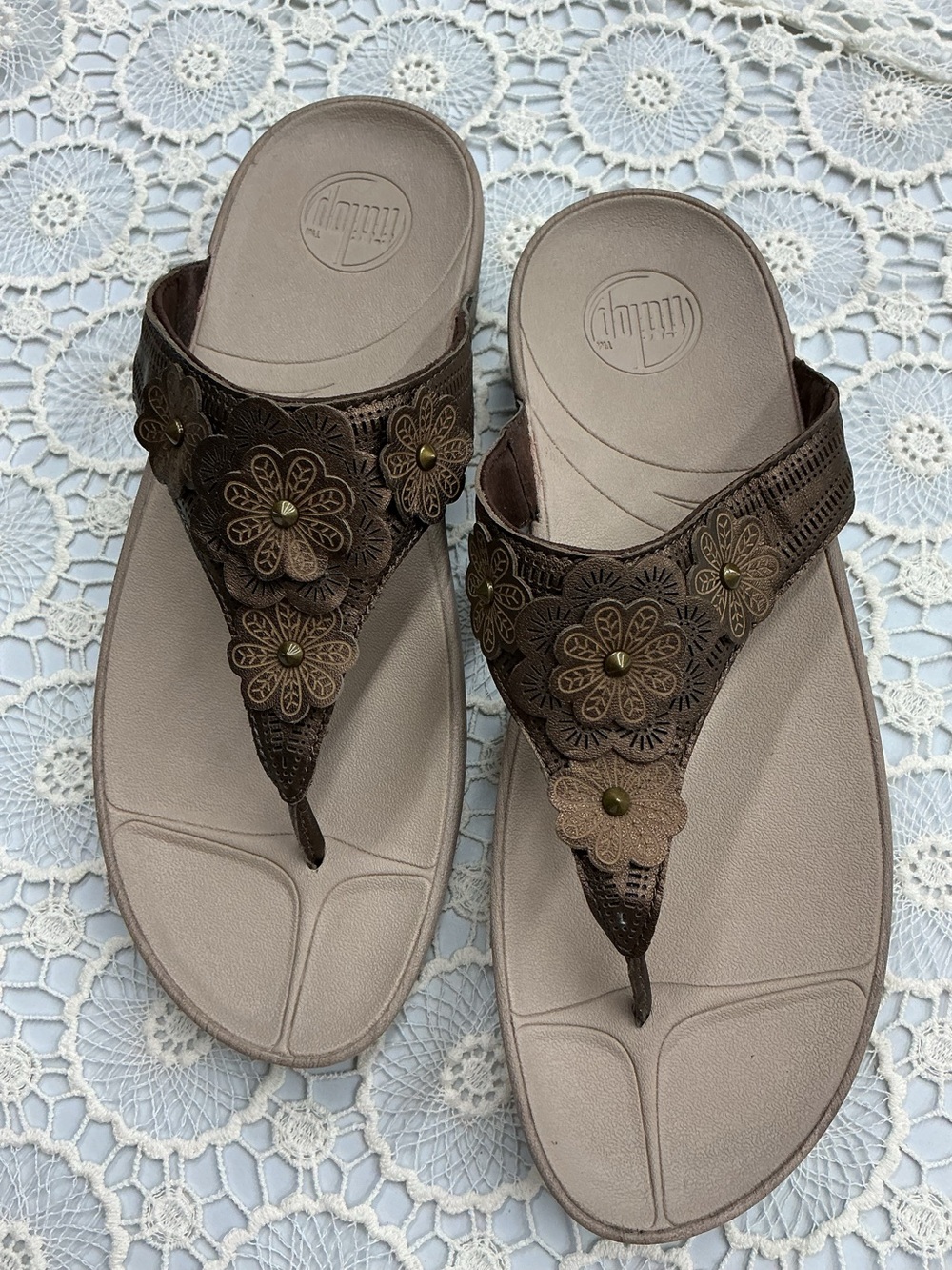 Fitflop Brown Floral Toe-Post Sandals